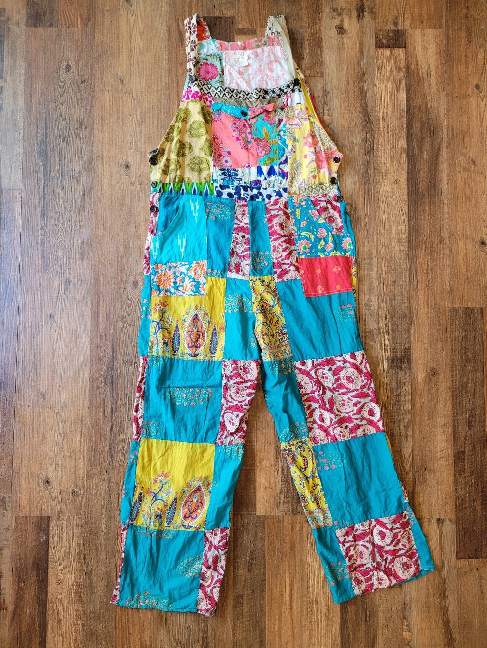 Ashley Taylor Patchwork Print Colorful 100% Cotton Hippie Boho Overalls